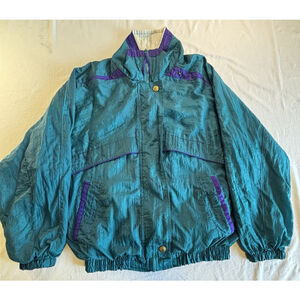 Vintage Atlantic Beach Windbreaker Jacket Teal Purple Medium 90s Nylon Retro